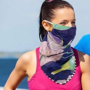 Blue Floral Chiffon Face Mask